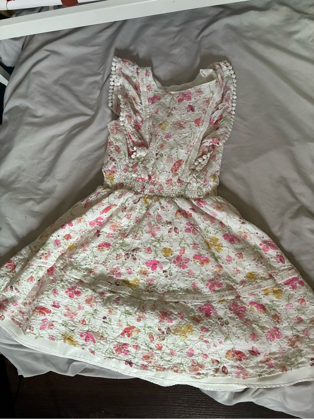 Blush Floral Eyelet Dress in White with Pink and Yellow Accents